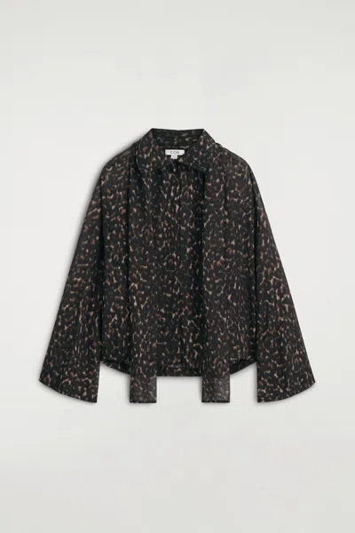 Cos Leopard-print Fluid Scarf-detail Top In Brown