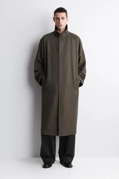 Cos Lightweight Cotton Herringbone Trench Coat In Brown