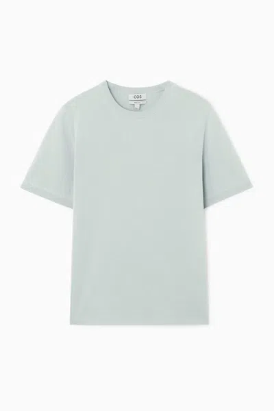 Cos Regular Knitted Lightweight Cotton T-shirt In Blue In Turquoise