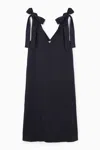 Cos Bow-detail Linen Midi Dress In Blue In Blue