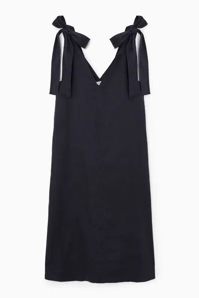 Cos Linen A-line Midi Dress In Blue