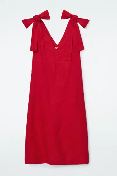 Cos Linen A-line Midi Dress In Red