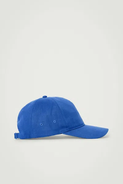 Cos Linen Baseball Cap In Blue
