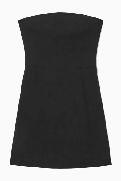 Cos Linen-blend Mini Bustier Dress In Black