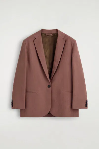 Cos Linen-blend Single-breasted Blazer In Brown