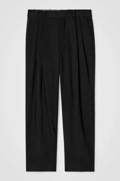 Cos Linen-blend Wide-leg Trousers In Black