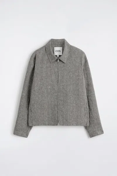 Cos Linen Blouson Jacket In Gray
