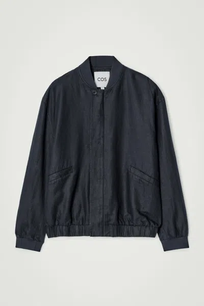 Cos Linen Bomber Jacket In Blue In Bleu