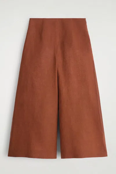 Cos Linen Cropped Wide-leg Trousers In Red