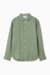 Cos Curved-hem Linen Shirt In Green