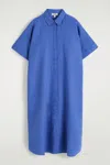 Cos Linen Maxi Shirt Dress In Blue