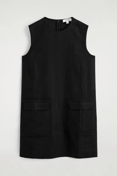Cos Linen Mini Shift Dress In Black