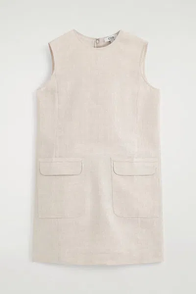 Cos Linen Mini Shift Dress In Beige In Sand