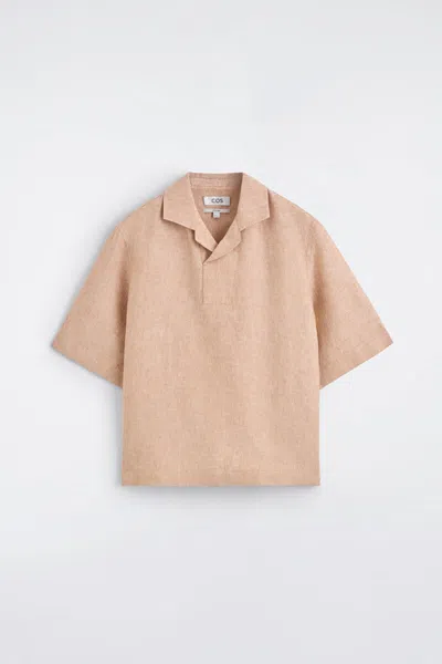 Cos Linen Popover Shirt In Orange