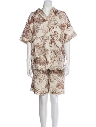 Pre-owned Cos Linen Printed Short Set In Neutral