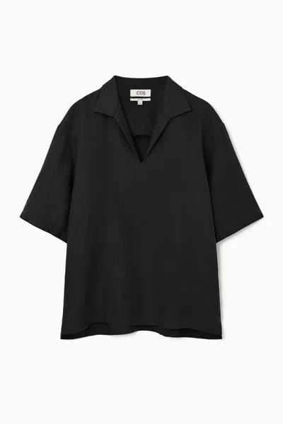 Cos Linen Resort Shirt In Black