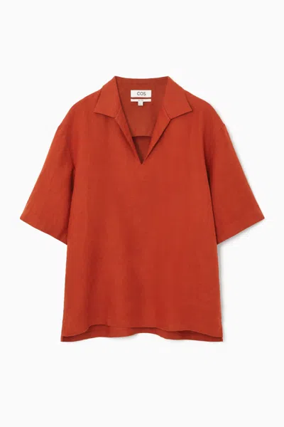 Cos Linen Resort Shirt In Orange
