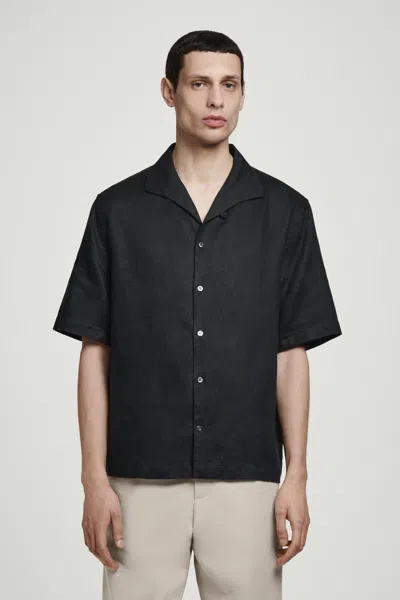 Cos Linen Short-sleeved Shirt In Black