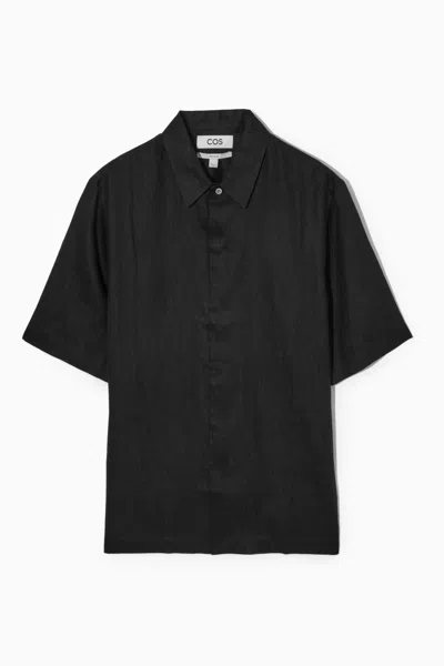 Cos Short-sleeved Linen Shirt In Black