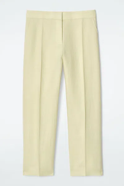 Cos Linen Slim-leg Trousers In Yellow