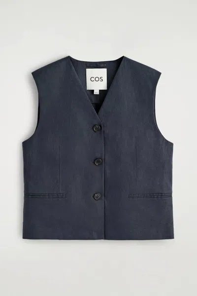 Cos Linen Vest In Black