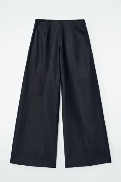 Cos Linen Wide-leg Pants In Blue