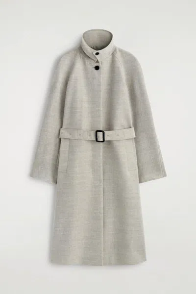 Cos Linen-wool Long Trench Coat In Beige In Sand