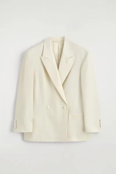 Cos Blazer Stile Smoking In Misto Lino In White
