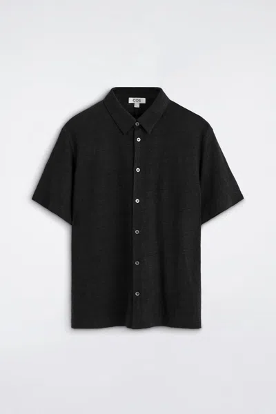 Cos Linen-jersey Short-sleeved Shirt In Black