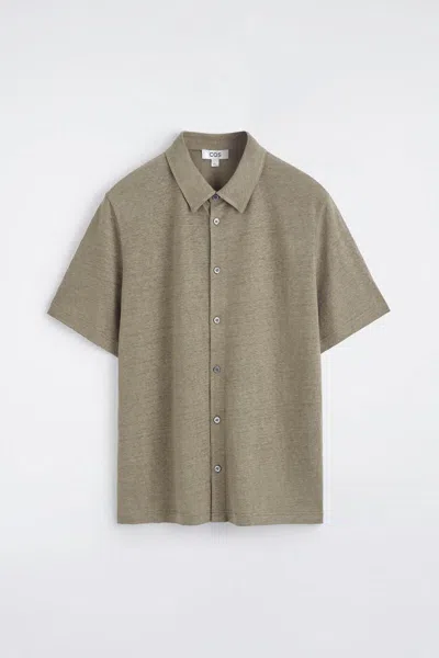 Cos Linen-jersey Short-sleeved Shirt In Beige In Sand