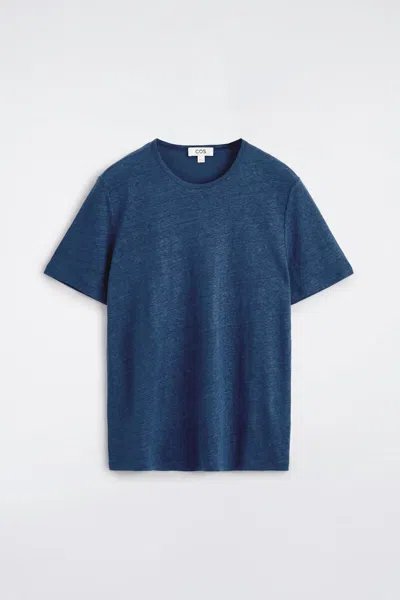Cos Linen-jersey T-shirt In Navy In Blue