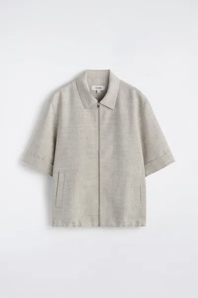 Cos Linen-wool Short-sleeved Zip-up Shirt In Gray
