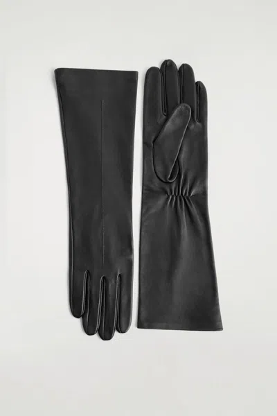 Cos Long Leather Gloves In Black