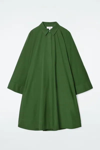 Cos Long-sleeved A-line Shirt Dress In Green