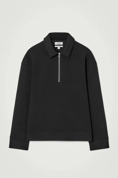 Cos Long-sleeved Half-zip Polo Shirt In Black