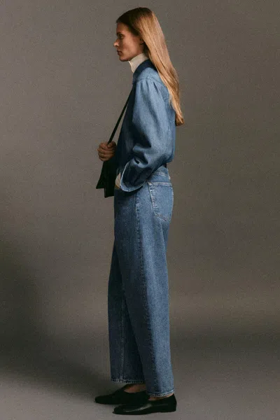 Cos Longline Denim Shirt In Bleu