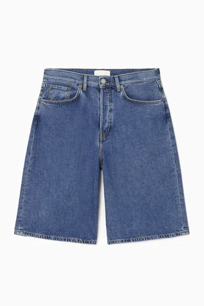 Cos Longline Denim Shorts In Blue