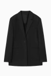 Cos Longline Linen-blend Blazer In Black