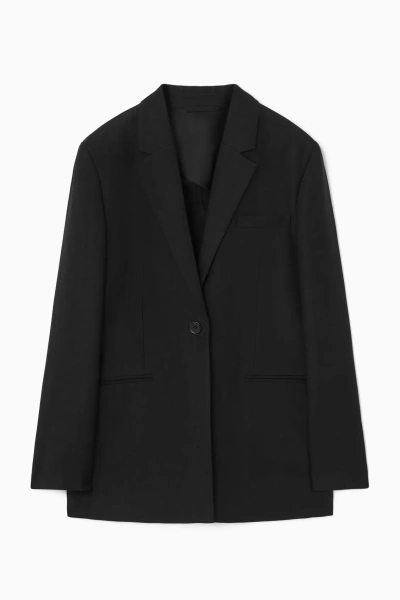 Cos Longline Linen-blend Blazer In Black