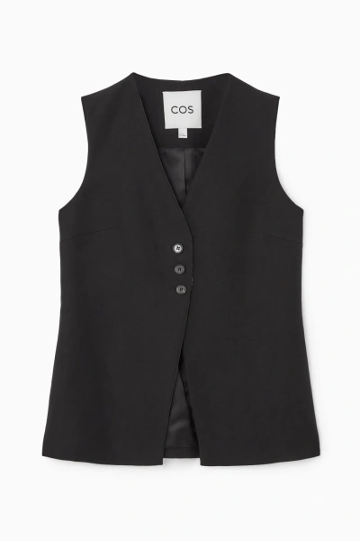 Cos Longline Linen-blend Waistcoat In Black