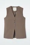 Cos Longline Tailored Twill Waistcoat In Brown