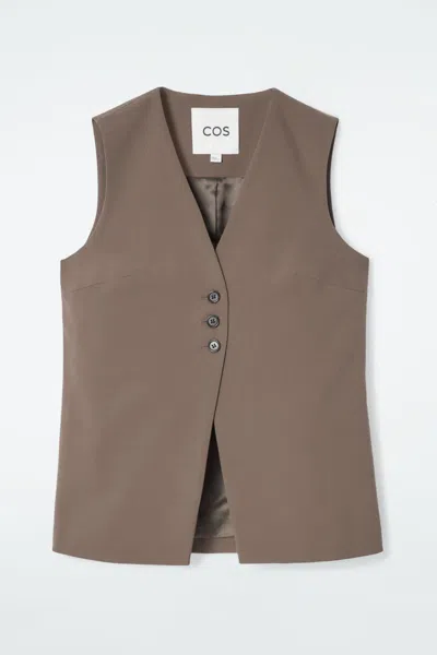 Cos Longline Tailored Twill Waistcoat In Brown