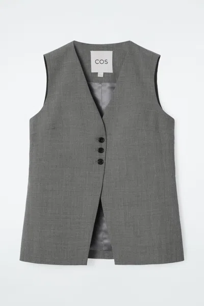 Cos Longline Tailored Twill Waistcoat In Grey