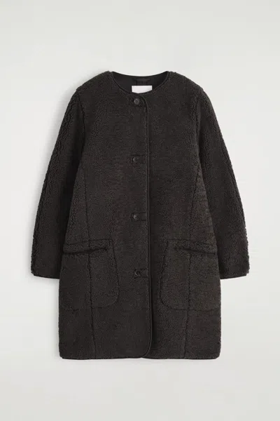 Cos Longline Teddy Jacket In Black