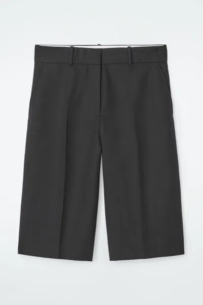 Cos Longline Wool-blend Twill Shorts In Black