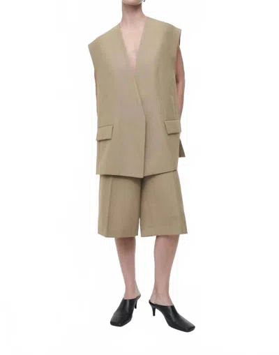 Cos Longline Wool Blend Twill Shorts In Beige In Brown