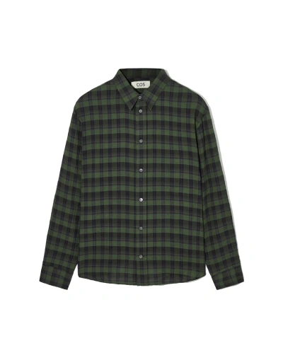 Cos Man Shirt Dark Green Size L Cotton, Elastane