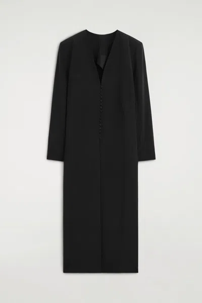 Cos Button-detail Silk-crepe Long Coat In Black