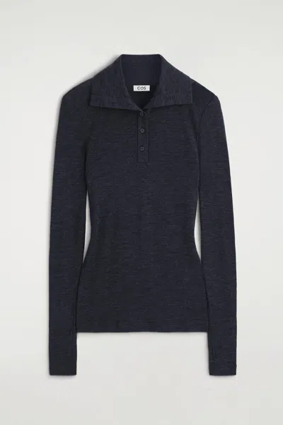 Cos Merino Wool Buttoned Mock-neck Top In Gray