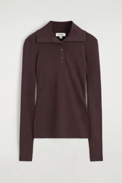Cos Merino Wool Buttoned Mock-neck Top In Red